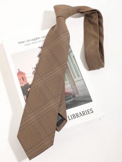 1pc Khaki Plaid JK Style Fashion Casual Versatile Artificial Cotton Comfortable Necktie