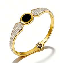 1件时尚金手镯搭配黑玛瑙，百搭饰品，适合女士日常和晚间佩戴 - 幾何 - 查看 7