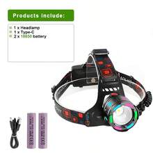 1pc Rechargeable LED Headlamp, Super Bright High Lumens, 4 Lighting Modes, Adjustable Zoom, 3000m Long Beam Distance Headlight Flashlight, Suitable For Camping, Fishing, Hiking, Cycling, Hunting, Emergency, Work And More Outdoor Activities - Black - View 13