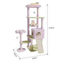 Árbol para Gatos 155 cm de Altura 8 Niveles con Cueva Hamacas Rascador de Sisal y Forro Polar Suave Diseño Flor 2 Pompones Torre de Juego para Gatos Grandes y Múltiples Mascotas - como en la foto - Ver 2