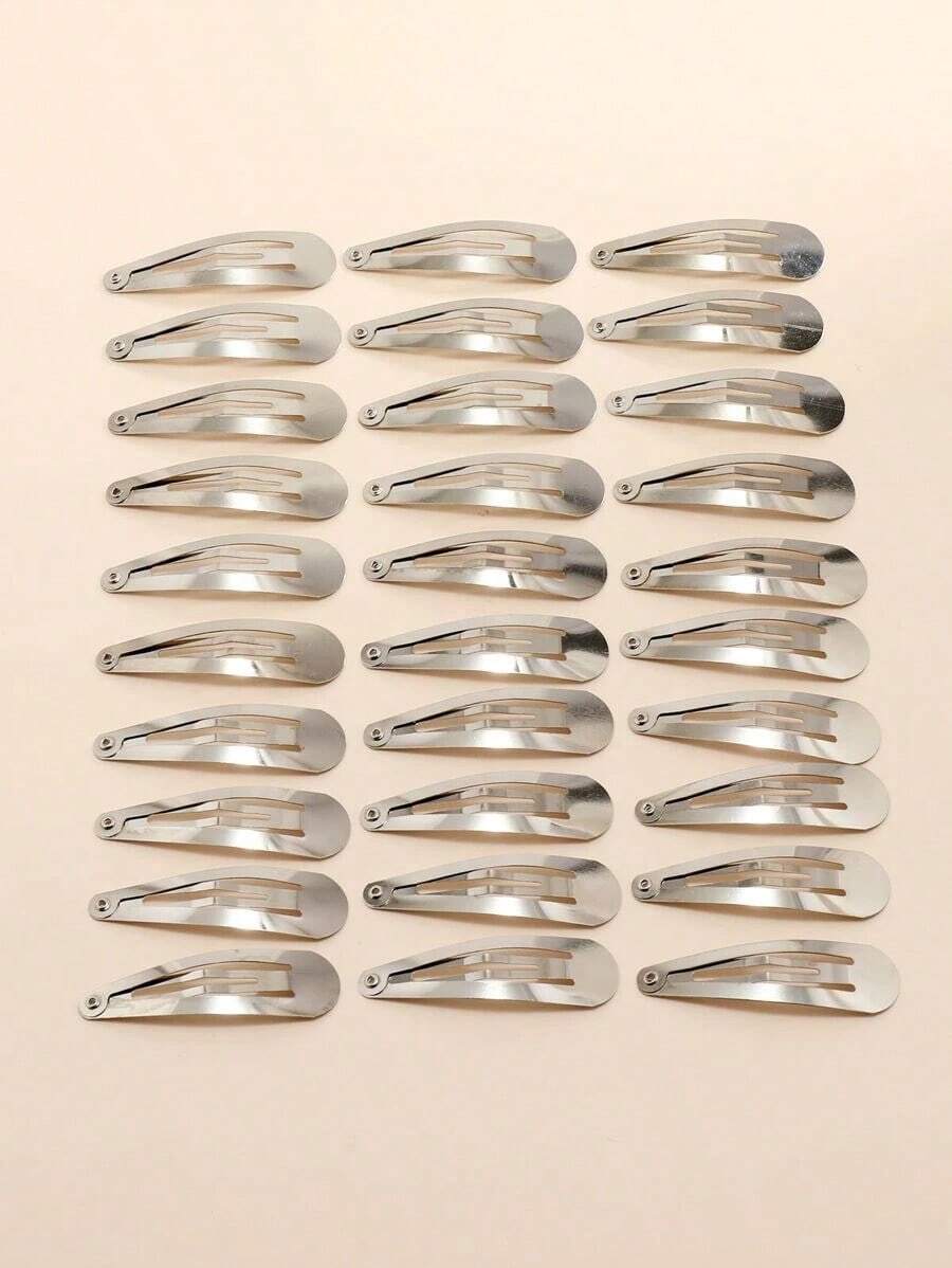 30pcs Minimalist Snap Clip Casual Hair Clips Claw Clips Hair Claws Hair Barrettes, School Stuff, Hair Accessories, Head Accessories, Hair Accessories For Women - Bạc - Xem 1