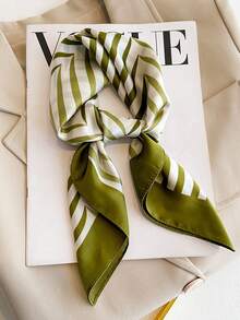 1pc Cherry Blossom, Leaf & Polka Dot Printed 70cm Small Square Scarf, Versatile Necktie/Headband - Multicolor - View 5