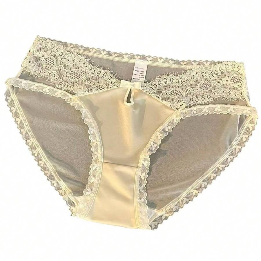 Japanese-Style Goodie~ Lace Panties, Thin, Low-Waisted, Transparent, Hollowed-Out, Pure Cotton Crotch, Private And Alluring Satin Triangle Panties For Women - 白色 - 查看 1