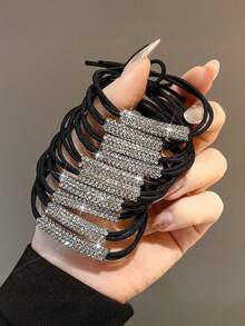 5 piezas/10 piezas Lazos de pelo con diamante de imitación de lujo, scrunchies elegantes, bandas de pelo minimalistas y versátiles de alta elasticidad - Multicolor - Ver 2