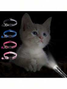 1 pieza/2 piezas Collar reflectante para gato con campana - Collar de nailon ajustable para mascotas, visible por la noche (El producto en sí no brilla, la tira reflectante reflejará la luz cuando se exponga a una fuente de luz por la noche) - Multicolor - Ver 1
