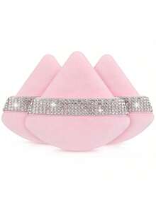 3pcs/6pcs/8pcs Triangle Flocked Makeup Sponges, Soft & Fluffy Texture, Suitable For Face & Body Powder Puff, Mixed Set - Pink - View 1