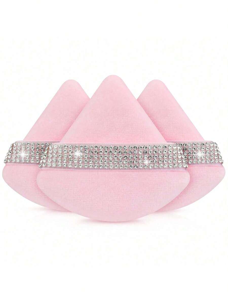 3pcs/6pcs/8pcs Triangle Flocked Makeup Sponges, Soft & Fluffy Texture, Suitable For Face & Body Powder Puff, Mixed Set - Pink - View 1