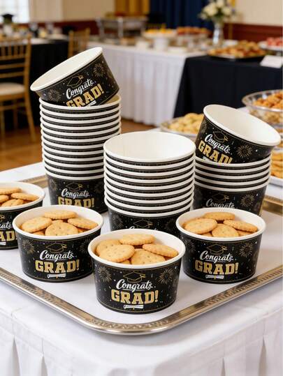 10 chiếc bát giấy màu đen vàng dùng một lần cho lễ tốt nghiệp, bát giấy đựng kem, bát giấy dùng một lần cho bàn tự phục vụ lễ tốt nghiệp, đĩa dùng một lần, bộ đồ ăn lễ tốt nghiệp, hộp quà tốt nghiệp, hộp quà trang trí tốt nghiệp năm 2026, hộp quà tặng tốt nghiệp, hộp kẹo, lớp tốt nghiệp năm 2026, bao bì nhà bếp