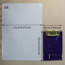 1个闪亮亮片亚克力写字板，10x15厘米，非A4尺寸，6种鲜艳颜色（蓝、粉、绿、紫、黄、白），PMMA材质，金属边，闪亮亮片，便携式，适用于学校/办公室/笔记本 - 彩色 - 查看 3