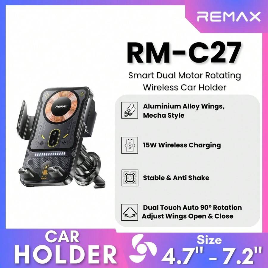 REMAX - RM-C27 15W Smart Dual Motor Rotating Wireless Car Holder