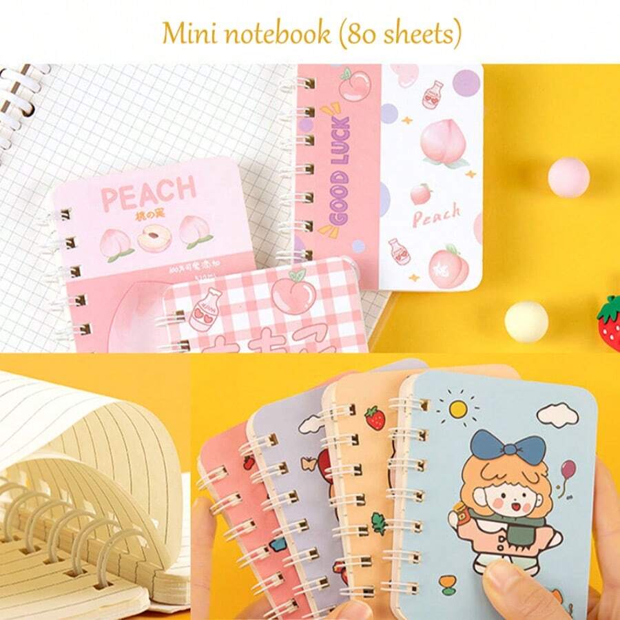 3/5/10本卡通线圈笔记本，卡通天气、宇宙、海底世界、花卉、季节主题口袋便签本，卡通笔记本，日记本，办公便签，学生日记本，返校礼物 - 彩色 - 查看 1