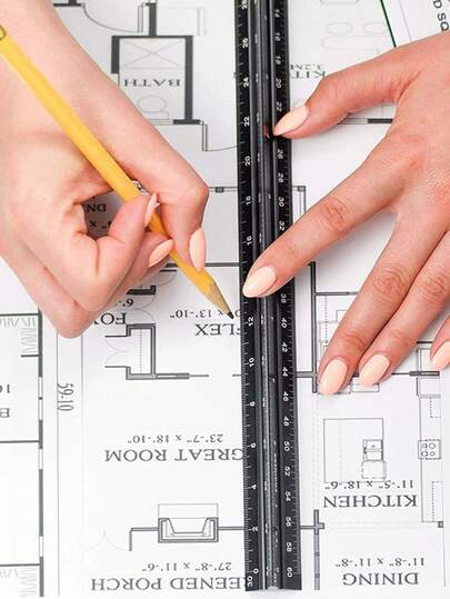 1pc Aluminum Alloy Ruler, Laser Engraved Drafting Scale, Architectural Design & Decoration, Inch & Centimeter Measurement