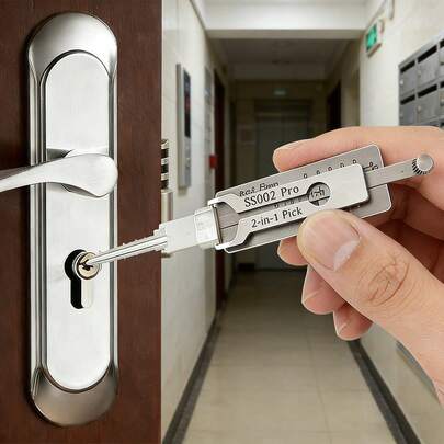 suli Professional SS002Pro 2-In-1 Stainless Steel Key Decoder, Portable Lock Pick Set With Precision Hook And O-Ring Retrieval Tools