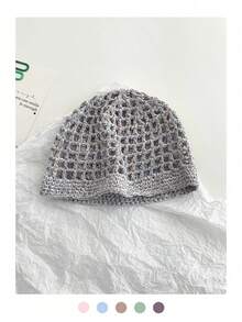 1 pieza Gorro de punto metálico calado, gorro envolvente de ganchillo hueco y ligero, favorecedor para el rostro, gorra de malla transpirable tejida, sombrero de verano de moda y versátil para mujeres, vacaciones, festivales - Multicolor - Ver 15