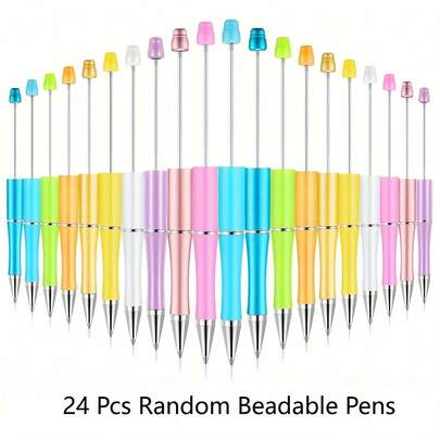 DOMUUH 24pcs Beaded Ballpoint Pen Set - Colorful Plastic Pens In Bulk Pack - Ideal For Teachers, Students, Office Use, Back To School And Graduation Gifts