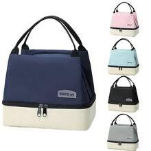 1pc Large-Capacity Double-Layer Insulated Bag, Portable Lunch Bag, Easy-To-Clean Food Bag, Stylish Color-Blocked Design Insulated Bag, Suitable For Students, Office Workers, Back-To-School, Picnics, Camping, And Other Occasions, Non-Food Contact - 粉色 - 查看 5