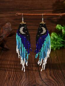 1对波西米亚风手工编织流苏新月珠耳环（手工编织图案可能有所不同） - 月亮 - 查看 7