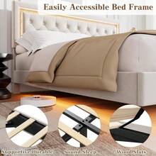 Cama Flotante para El Hogar, Cama Tapizada con Plataforma y Cabecero En Forma de Rombo, Soporte De Listones de Madera Maciza, No Necesita Somier, Silenciosa, FáCil de Montar - REY - Blanco - Ver 4