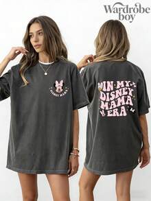 Disney Printed Wash Water T-Shirt,Disney Minnie Printed T-Shirt, Mother's Day Printed T-Shirt, Mother's Day Gift,High-Quality Pure Cotton T-Shirt,Suitable For All Seasons, Comfortable And Breathable| Exquisite Design | The Best Choice For Giving Gifts - 黑色 - 查看 2