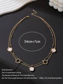 1件装时尚商务奢华水钻镂空四叶草和五叶草双层吊坠项链，男士优雅小众设计锁骨链（由于手工切割，链上的珠子数量可能有所不同，但最终长度保持一致） - 白色 - 查看 6