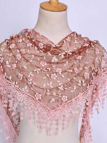 1pc Women's Fashion Floral Lace Trim Triangular Scarf/Headscarf - Red Coffee - View 6