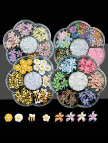 1盒卡通美甲装饰品，3D黄色蜂蜜罐，小蜜蜂，白色珍珠，小雏菊，可爱美甲饰品配件，适合情人节派对，DIY美甲用品，美甲宝石 - 彩色 - 查看 10