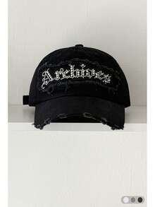 1pc Beaded Letter Soft Top Baseball Cap, Retro American Style Rhinestone Letter, Unisex Casual Adjustable Snapback Hat, Spring/Summer - Multicolor - View 13