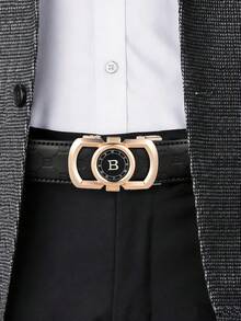 Premium Leather Belt, Zinc Alloy Letter Automatic Buckle, Embossed Trouser Belt, Men's Business Elite Belt, Fashionable Versatile Classic Business - Multicolor - View 6