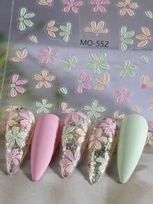 2 Stücke/Set bunte Frühlings-Blumen Nagelkunst Sticker, 5-Blüten Gänseblümchen Nail Decals in Weiß, Pink, Blau, Grün, Gelb, süße japanische Stil Nail Salon Accessoires für Frauen - Verschiedenfarbig - Übersicht 3
