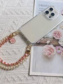 Coco Style Double Layer Pearl Chain Phone Case, Detachable Pink Wrist Strap For IPhone 17Pro ,Sam S25 - Pink - View 1
