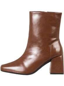 Women's GiGiL Boot, Square Toe, Medium Block Heel, Short Shaft, Patent Leather, Casual, Classic, Elegant, Comfortable - Lạc đà - Xem 3