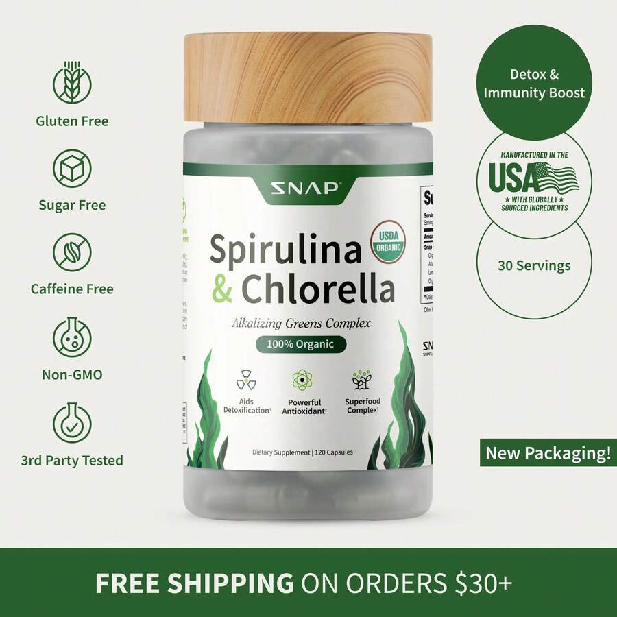 Spirulina Chlorella Complex - Natural Dietary Capsules - 30 Servings - 1 chai - Xem 1