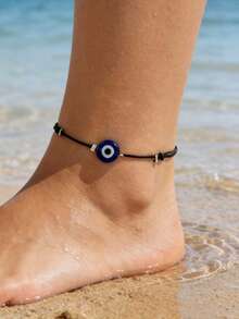 1件极简树脂邪眼和蓝白眼珠串珠脚链，女士海滩度假完美礼物 - 彩色 - 查看 4