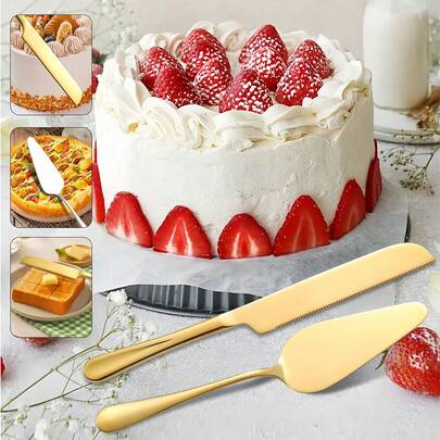 1set 2 PCS Cake Cutting Knife Set For Wedding, Cake Knife And Server Set For Kitchen Daily Weddings,Pizza Pie Slice Desserts Serving Spatula Pastry Cutter Cake Server Set, Patula For Birthday Anniversary Christmas Gift
