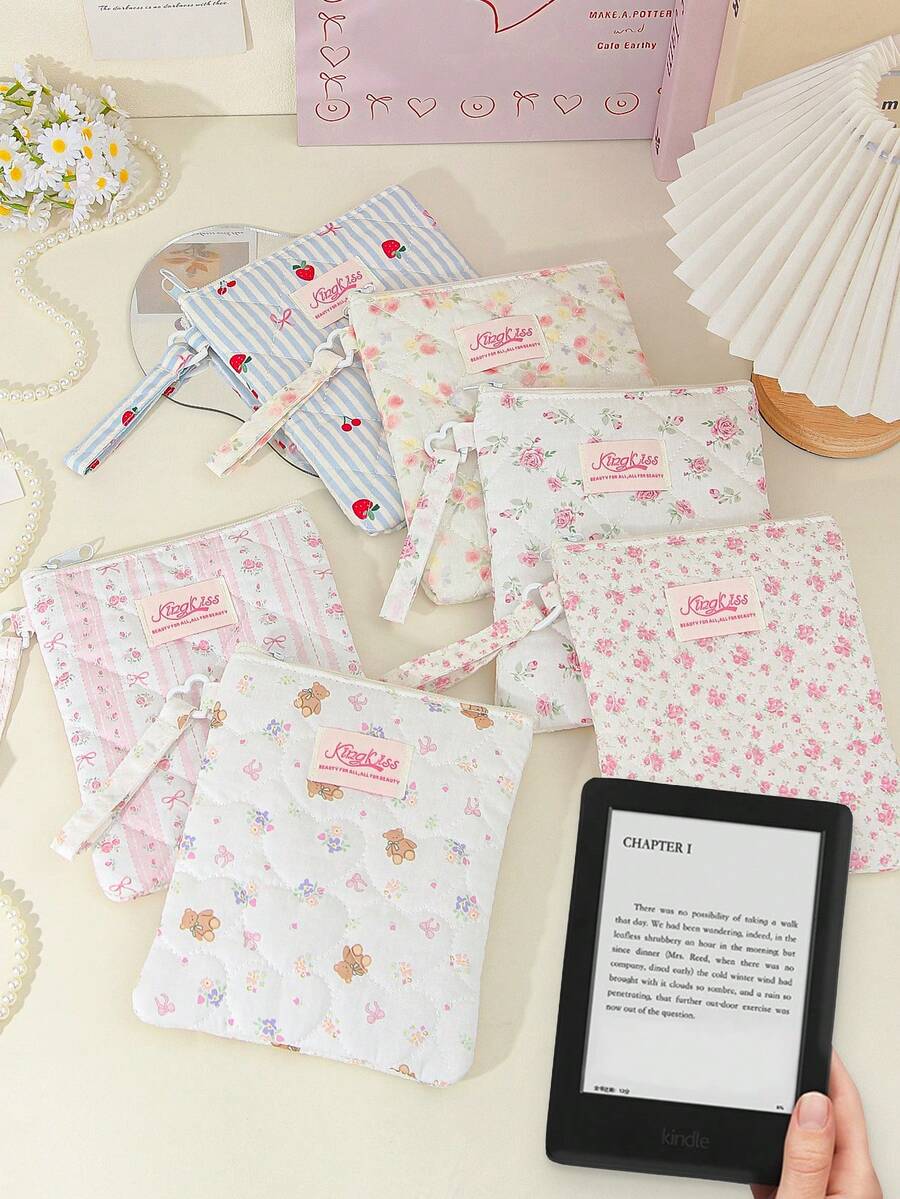 1个花卉图案6英寸/6.8英寸/7英寸电子阅读器保护套,适用于Kindle Paperwhite 2024 1/2/3/4/5/6电子书阅读器,可作收纳袋,学生礼物,适合学校/假期/旅行使用 - 彩色 - 查看 1