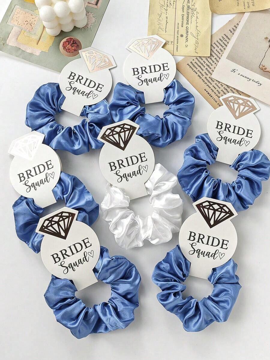 7pcs Versatile Party Blue Satin Elastic Damage-Free Crystal Card Hair Scrunchies, Party Gift, Wedding Gift, Bridesmaid Gift, For Women, Hair Tie, Hair Accessory ,Hair Accessories, Scrunchy Hair Ties, Casual Ponytail Head Accessories Elastic Band - 多色 5 - 查看 1