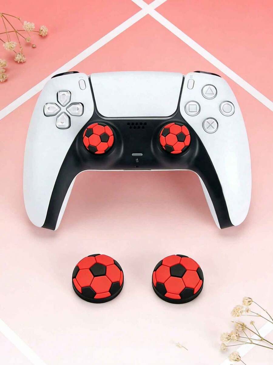 2pcs Black & Red Football Shaped Joystick Cap, Silicone Gamepad Thumb Grip Stick Cover - View 1