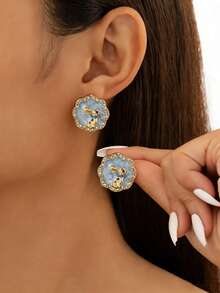 1 Pair Luxury Retro Geometric Easter Earrings, Colorful Enamel Pink & Blue Rabbit Earrings, Suitable For Women's Daily, Party, Holiday Wear - Rabbit Earrings - View 2