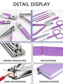 9/18/30pcs Purple Manicure Set, Stainless Steel Nail Clipper Set, Sharp & Durable Beauty Tools, With Zipper Travel Case, Unisex Nail Clipper Set, Great Gift Choice - Multicolor - View 6