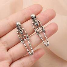 Avant-Garde Skeleton Bone Drop Earrings, Suitable For Halloween And Punk Style - Gold - View 4
