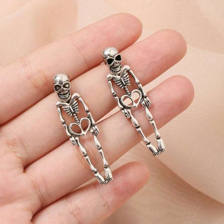 Avant-Garde Skeleton Bone Drop Earrings, Suitable For Halloween And Punk Style - Gold - View 3