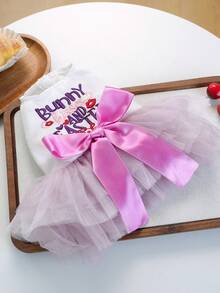 1件宠物服装，猫狗服装，快乐小狗小型犬套装，休闲时尚可爱舒适红唇丝带紫色兔子复活节薄纱连衣裙 - 彩色 - 查看 13