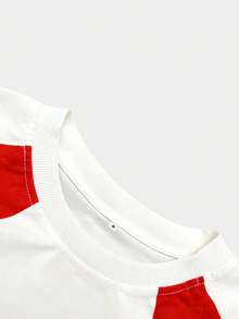 Men's Casual Slogan Print Round Neck Short Sleeve T-Shirt, Summer - Red and White - View 3