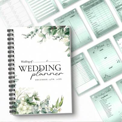 DANPERJI 1 Pc A5 Size Floral Design Wedding Planner Notebook - Spiral Bound Checklist And Timeline Organizer Suitable For Bride, Groom, Bridesmaids, Groomsmen - Elegant Handwritten Font, Matte Surface, Great Wedding Gift For Friends, Family, Couples