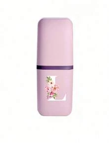 Pink Portable Travel Toothbrush Cup, Haitang Flower Letter A-Z Pattern, Mouthwash Cup, Household Bathroom Storage, Mouthwash Cup, Travel Toothbrush Box, Makeup Brush Storage Box, Multifunctional Toothbrush Cup, Alcohol Free, Plastic Material, Compact Design, Very Suitable For Oral Care Anytime, Anywhere. Outdoor Business Travel Supplies Box, Suitable For Travel, Camping, Business Trips, And School, Essential For Outdoor Travel - Multicolor - View 24