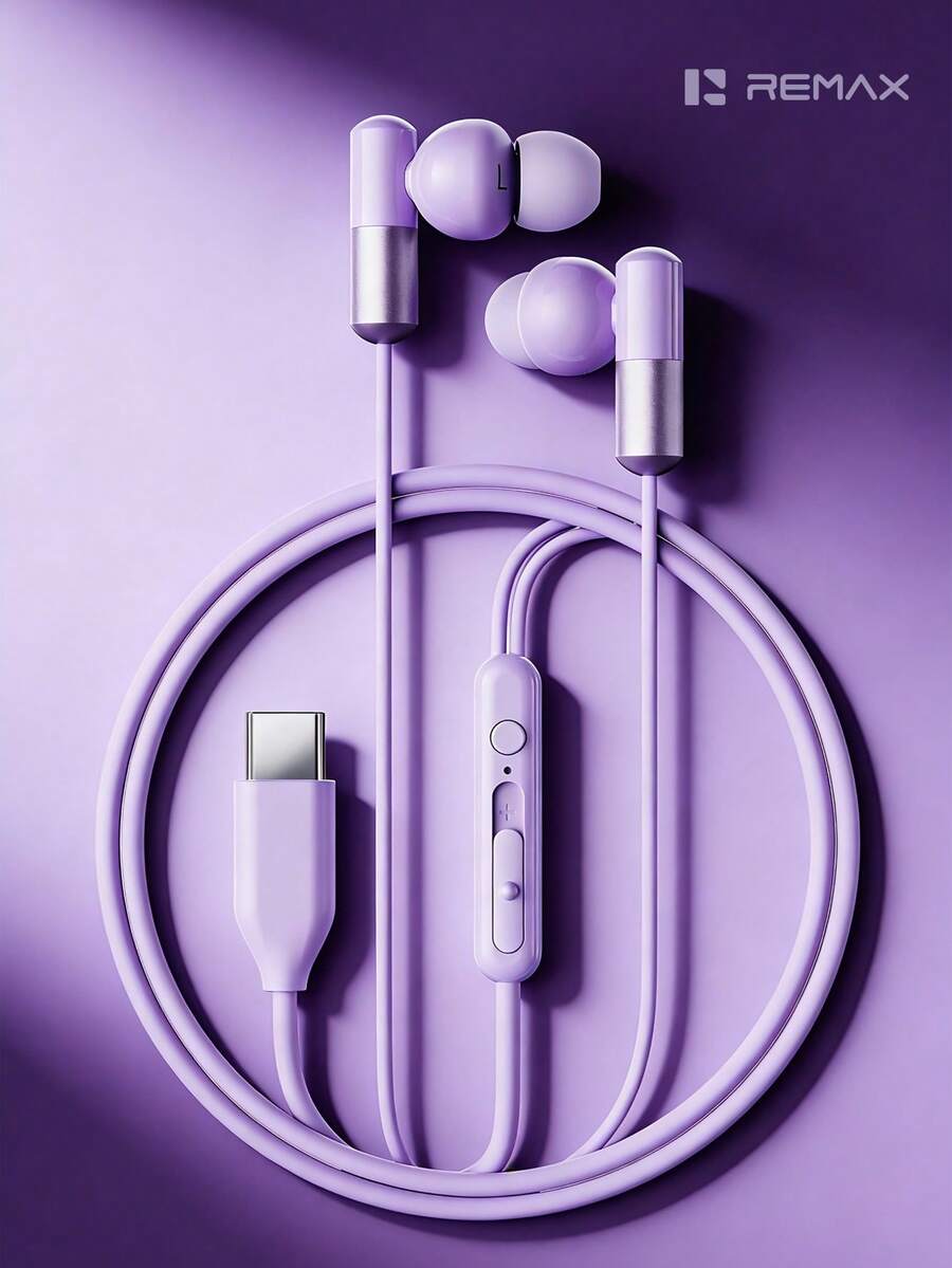 REMAX Auriculares con cable con conector Tipo-C, calidad de audio de alta resolución y micrófono, cancelación de ruido, graves estéreo, compatible con iPhone/Android/PC, auriculares para juegos, cable de 1,2 m libre de enredos - RM-09a - Ver 1