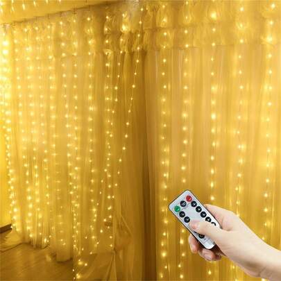 USB供电，8种灯光模式，营造浪漫氛围的装饰串灯，适用于婚礼派对、节日照明、庭院装饰、情人节、带遥控器的窗帘灯、露营装饰、仙女灯、约会之夜和家庭聚会、卧室窗帘灯、生日派对装饰、节日花环装饰、4种颜色可选、圣诞节和万圣节装饰、花园装饰。