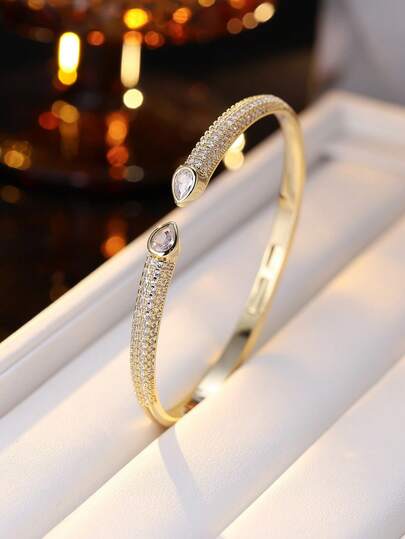 1 pieza Brazalete vintage francés totalmente pavimentado con cristal, joyería de lujo de diseño exclusivo con circonita sintética exquisita