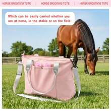 15 Pieces Horse Grooming Kit With Organizer Tote Bag Tack Room Plies Horse Brush Sets Care Equine Cleaning Kit Shedding Grooming Massaging Tools Pink And Grey - Pink and Grey - View 5