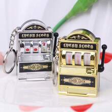 1pc Mini Slot Machine Keychain, Mini Casino Lucky Charm Keyring, Pocket Stress Relief Toy Pendant - Multicolor - View 1